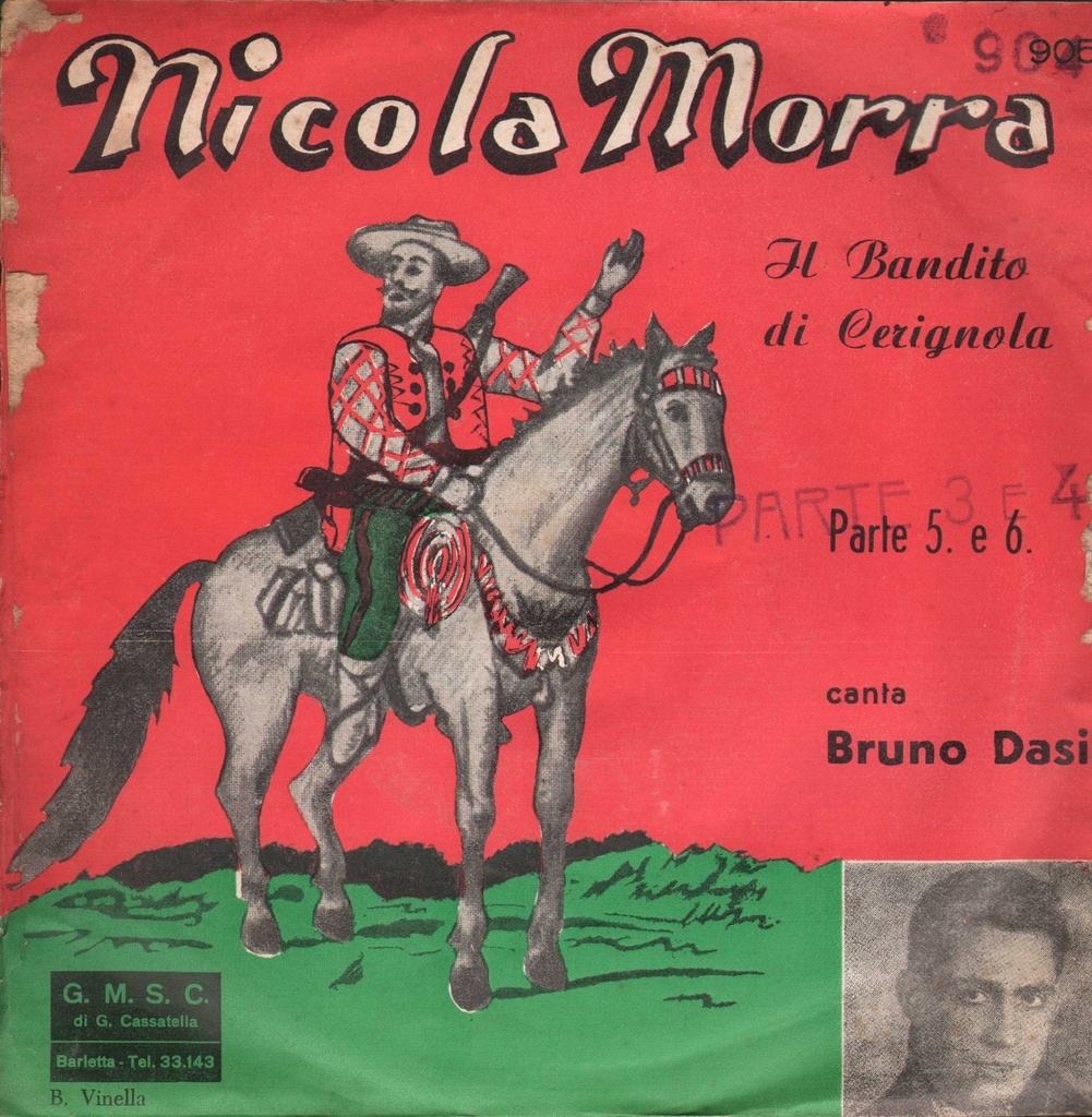Nicola Morra Bandito Di Cerignola (Parte 5 e 6) Vinile 45 giri 7" Bruno Dasi