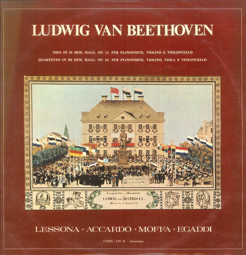 Trio In Si Bem. Magg. Op. 11 Per Pianoforte, Violino E Violoncello / Quartetto In Mi Bem. Op. 16 Per Pianoforte, Violino, Viola E Violoncello Lp 33 Giri Beethoven, Accardo, Lessona, Moffa, Egaddi